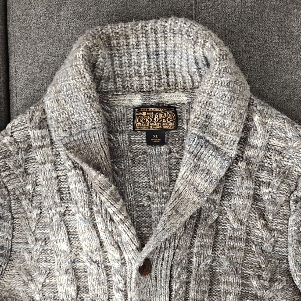 Lucky Brand Men's Heathered Gray Cardigan - Picture 3 of 8
